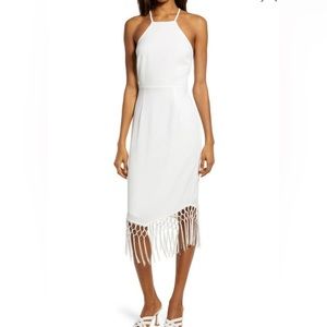 Lulus Halter Neck Fringe Dress in White Size Small Summer Cute Flawed Casual